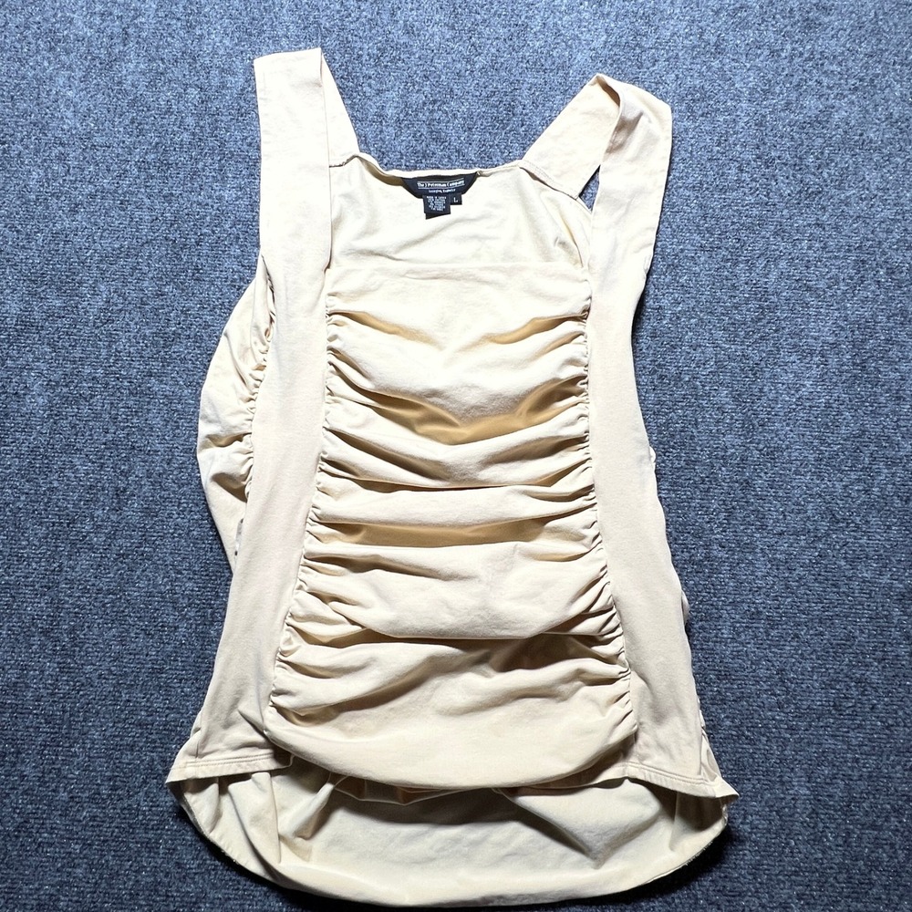 Vintage J Peterman Company Butter Yellow Ruched Square Neck Tank Cotton Large